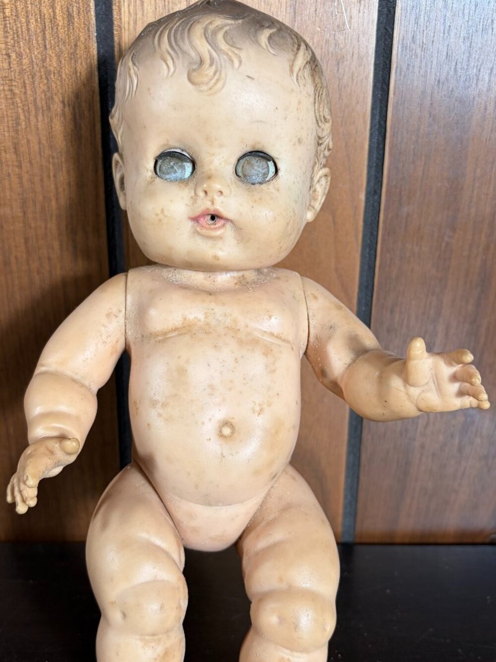 Vintage Sun Rubber SUNBABE SO WEE 10" Baby Doll, 1950s